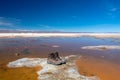 Landscape of incredibly white salt flat Salar de Uyuni, amid the Andes in southwest Bolivia, South America